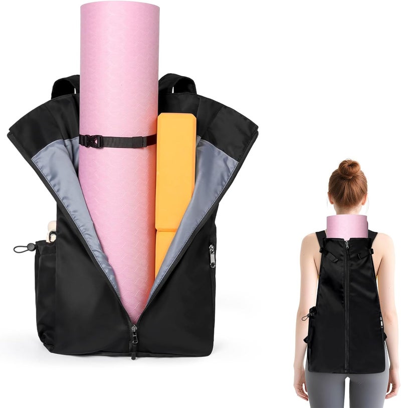 WOMACO Yoga Mat Bag, Adjustable Yogamat Blocks Carrier with Backpack Straps and Side Pockets, Top-Opening Yoga Backpack for Yoga Accessories - Image 1